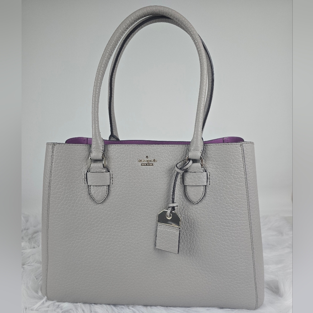 Kate Spade Light Gray Tote with Purple Accent